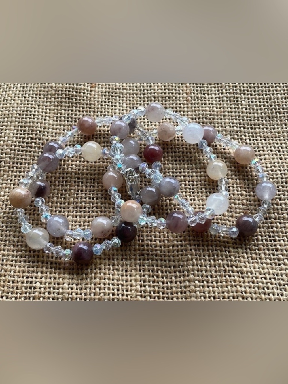 Violet jade beads Natural stone with Crystal spacers Necklace Nee Handmade